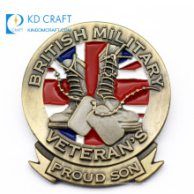 Hochwertige, maßgeschneiderte Chrom-3D-Metallgeprägte Logo-Emaille, maßgeschneiderte britische Militärabzeichen für Kleidung